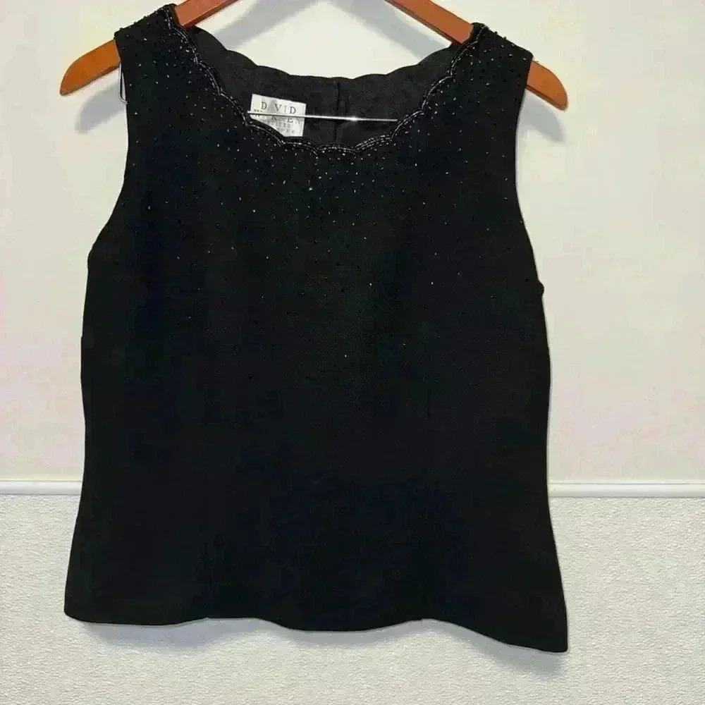 Vintage 90’s David Warren Black Tank with Sequins Top / Petite New York / 12P - Picture 2 of 12